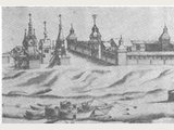 Илл. 5 Фрагмент панорамы Новой
Мангазеи.
рис. И.В.Люрсениуса. 1739г